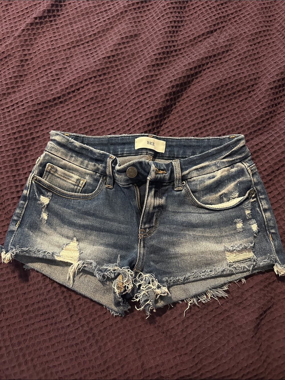 BKE Stella Women's Distressed Denim Shorts - Blue Wash